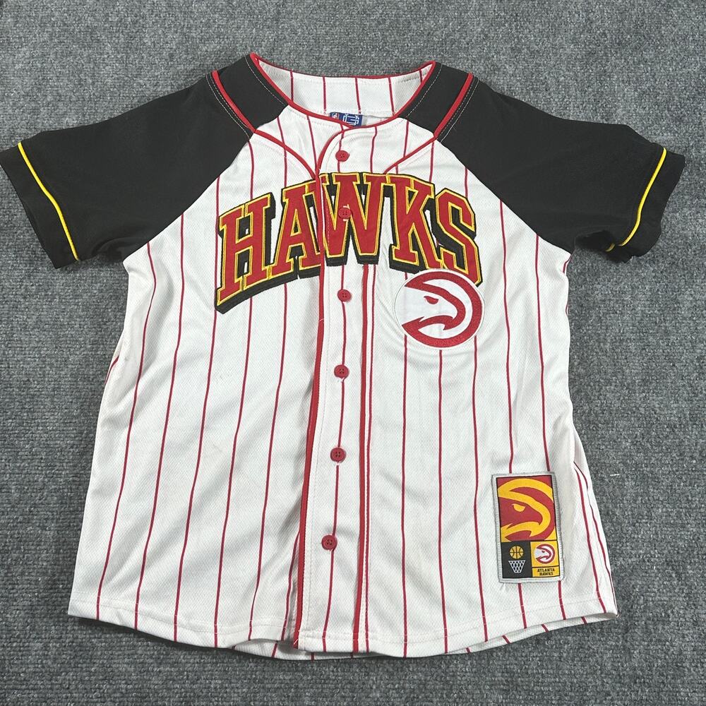 Atlanta Hawks Youth 14-16 Ultra Game NBA Baseball Jersey White Pinstripe
